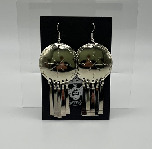 German Silver, Stamped, Shield Earrings