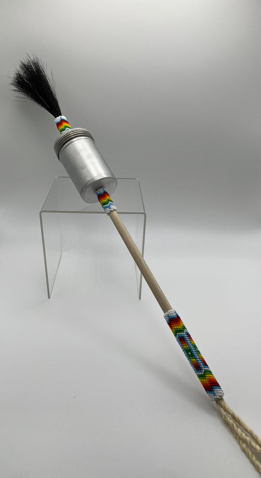 Beaded Gourd; White with Black Horsehair
