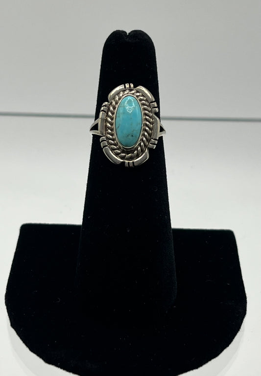 Light Blue Turquoise and Sterling Silver Oval Shaped Ring; Size 5.75