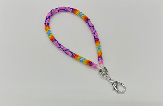 Beaded Wristlet Keychain; Bright Pink