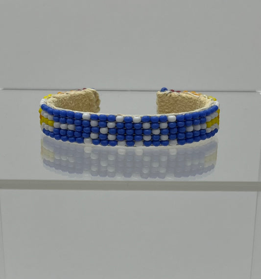 Beaded Baby Cuff Bracelet; Blue and White