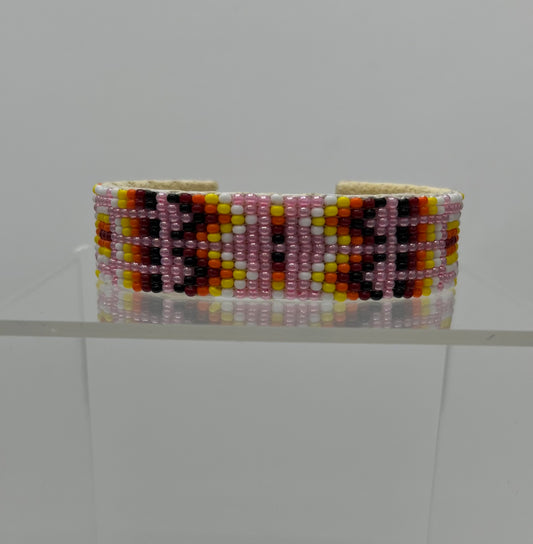 Beaded Cuff Bracelet; Light Pink