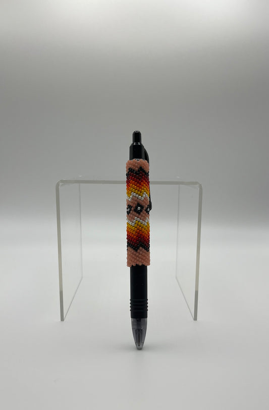 Beaded Pen; Peach with Floral Detail