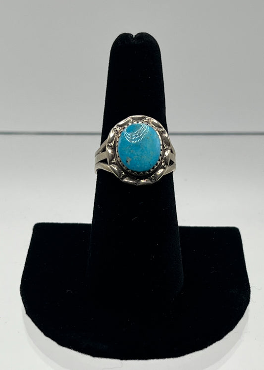 Blue Turquoise and Sterling Silver  Ring; Size 8