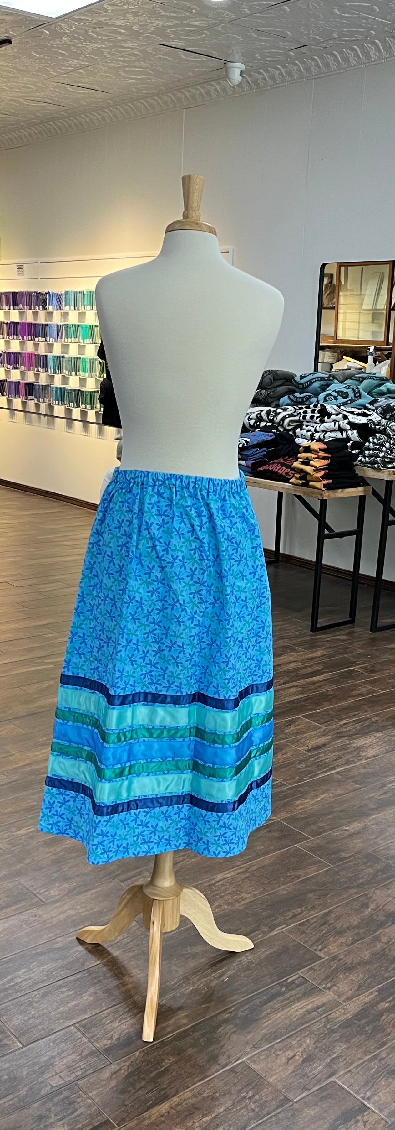 Ribbon Skirt; Turquoise Blue with Dragonfly Design