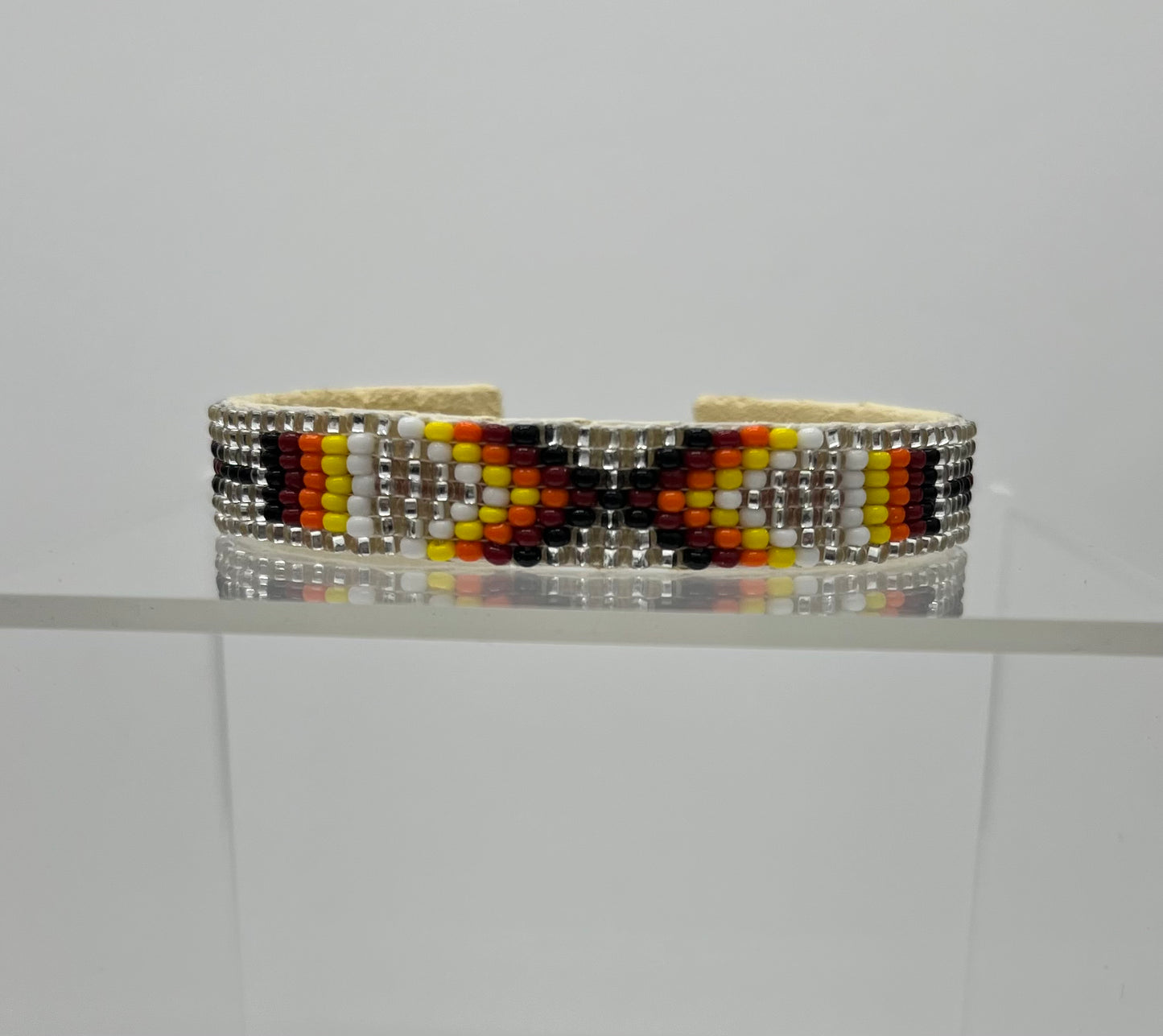 Beaded Cuff Bracelet; Silver
