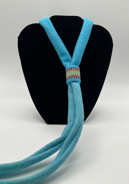 Broadcloth Bolo Tie; Turquoise with Turquoise Beaded Slide
