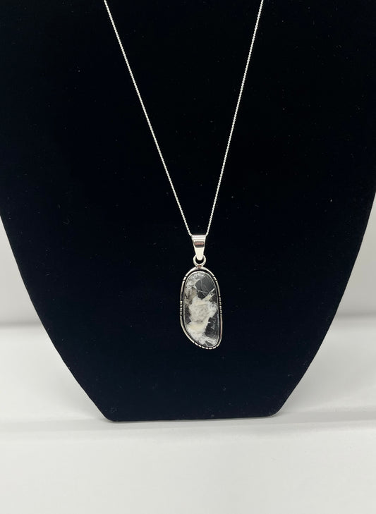 White Buffalo Turquoise and Sterling Silver Pendant with chain