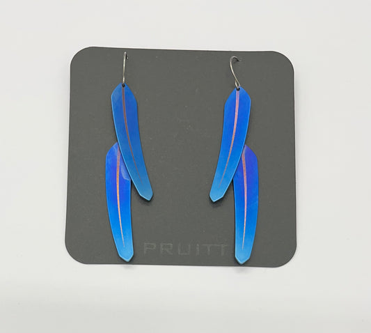 Pat Pruitt Titanium Small Double Feather Earrings Dark Blue