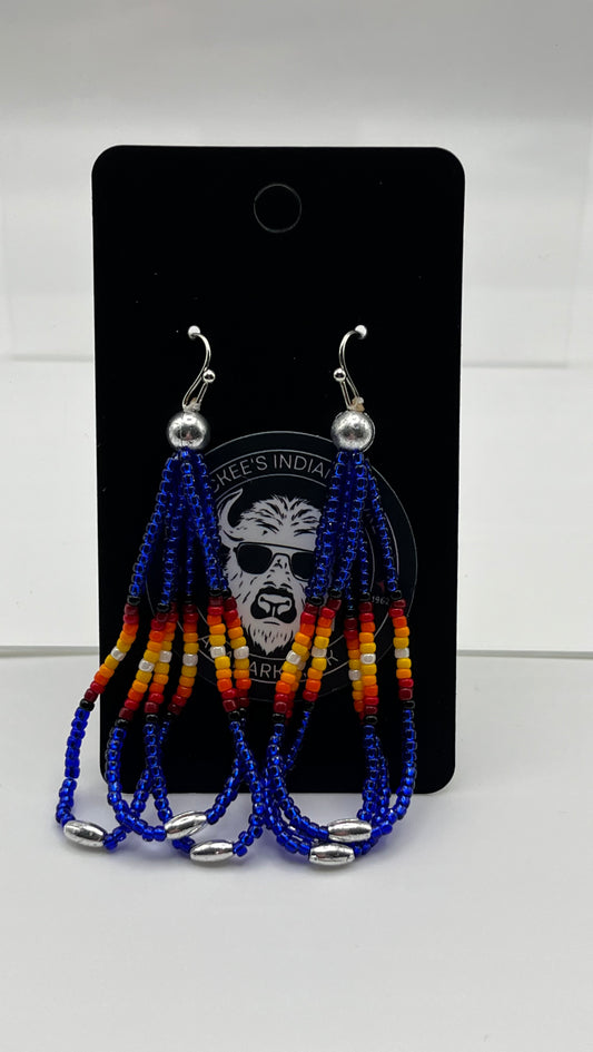 Large Beaded Earrings Metallic Royal Blue