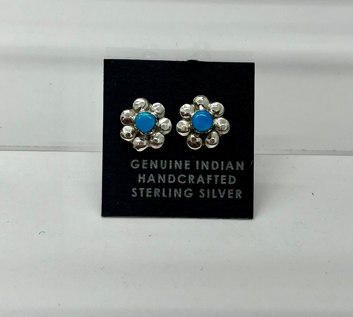 Small Turquoise and Sterling Silver Flower Shaped Earrings