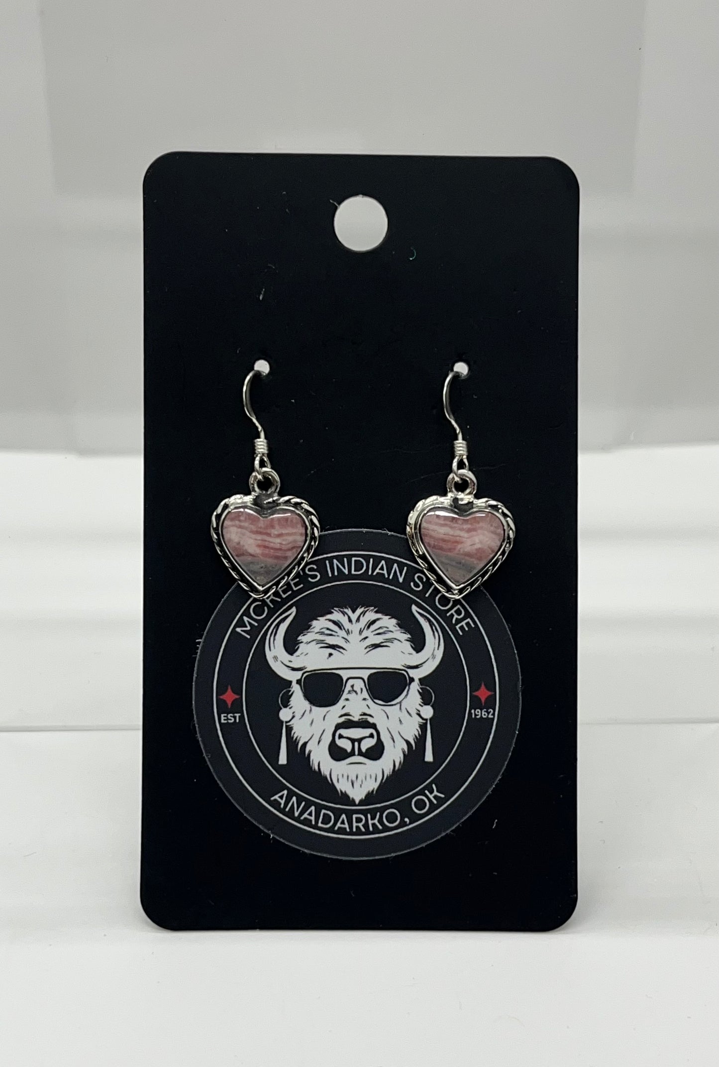 Rhodochrosite and Sterling Silver Heart Shaped Earrings