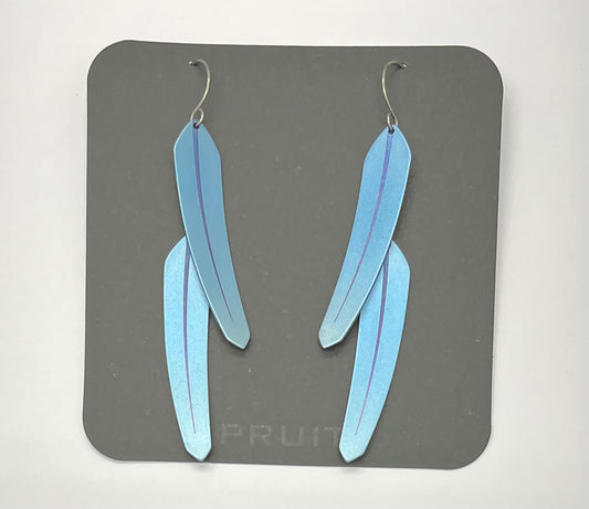 Pat Pruitt Titanium Small Double Feather Earrings Light Blue