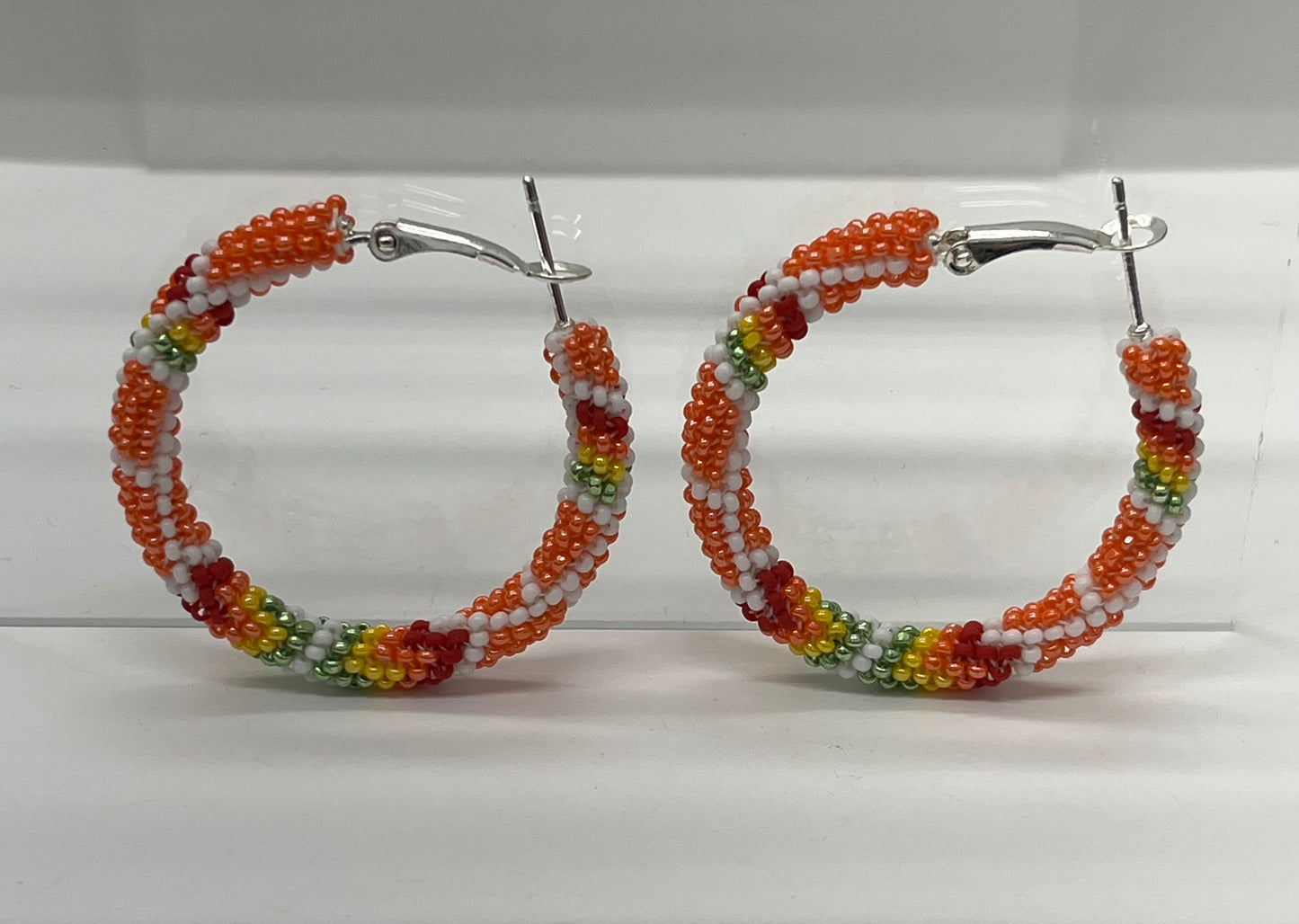 Medium Beaded Hoop Earrings; Pearl Orange