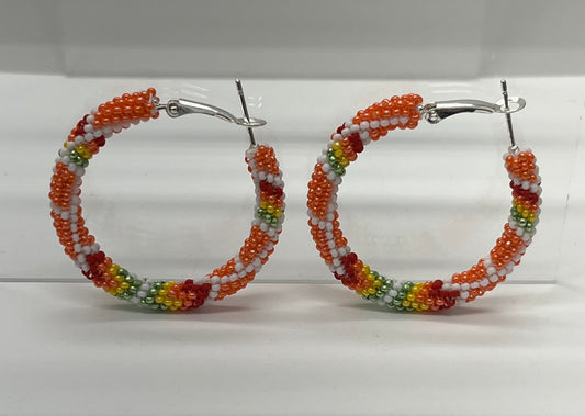 Medium Beaded Hoop Earrings; Pearl Orange