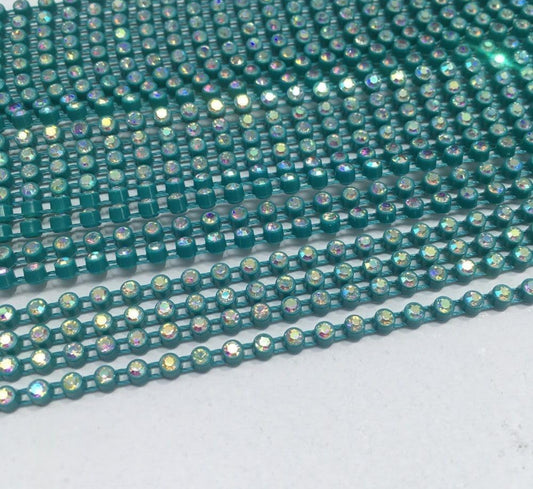Rhinestone Banding; SS6 AB Teal (per yard)