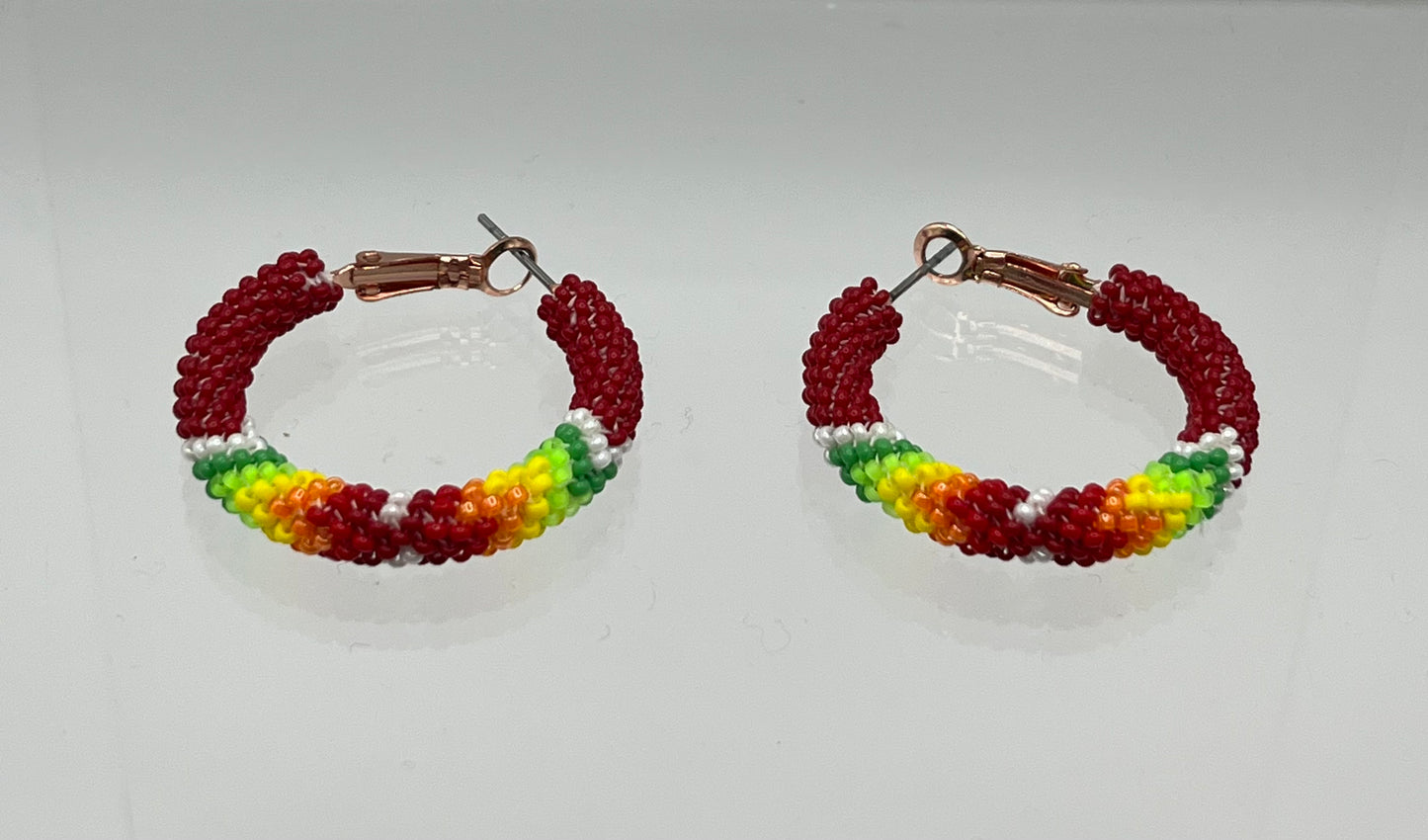 Medium Beaded Hoop Earrings Dark Red