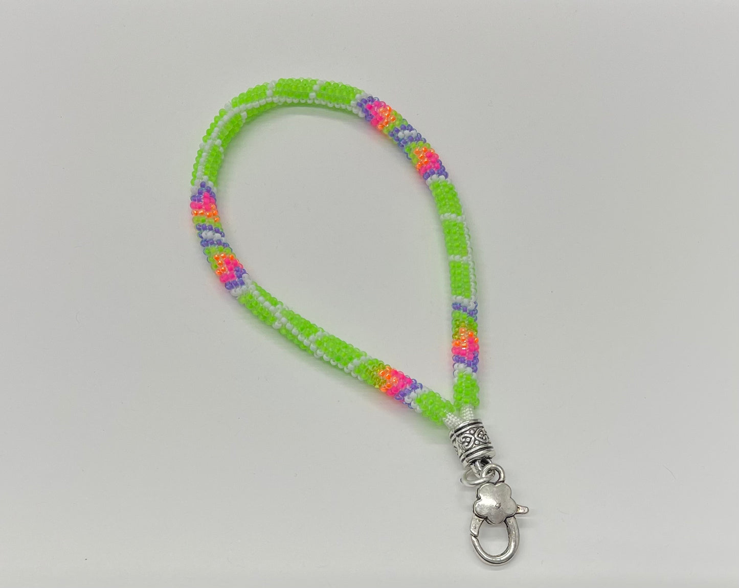 Beaded Wristlet Keychain Neon Green