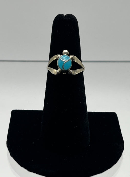 Small, BlueTurquoise and Sterling Silver Turtle Ring