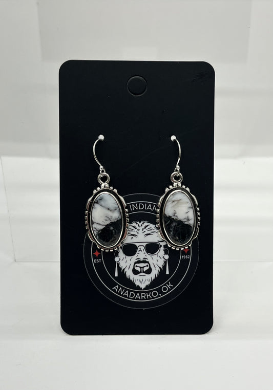 White Buffalo Turquoise and Sterling Silver Oval Shaped Earrings