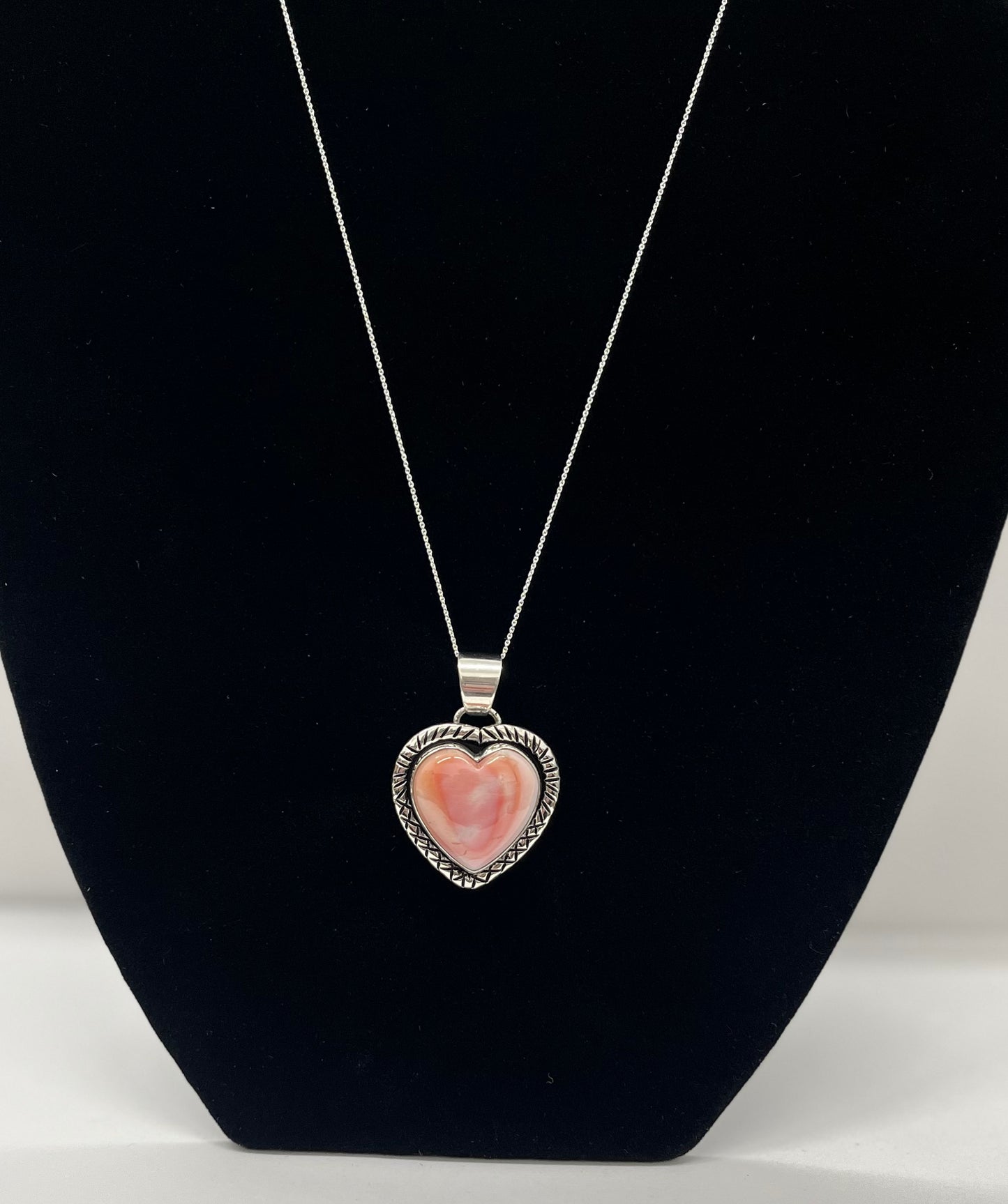 Pink Conch and Sterling Silver Heart Pendant with chain