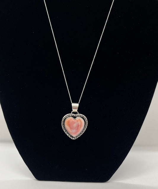Pink Conch and Sterling Silver Heart Pendant with chain