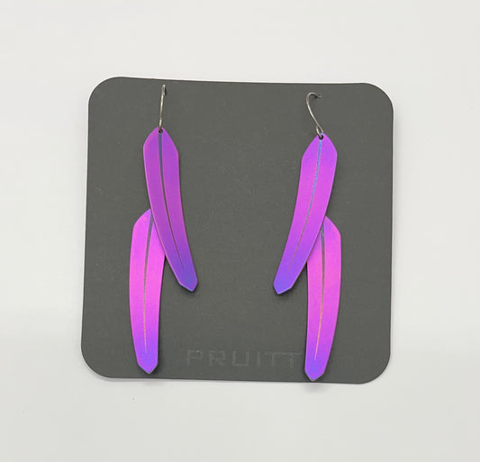 Pat Pruitt Titanium Small Double Feather Earrings Pink and Purple