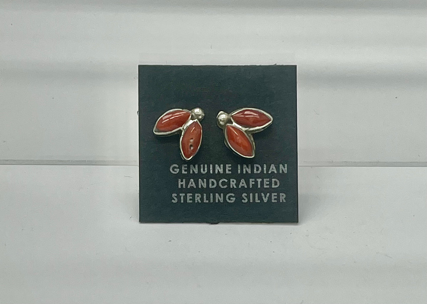 Small Coral and Sterling Silver Stud Earrings