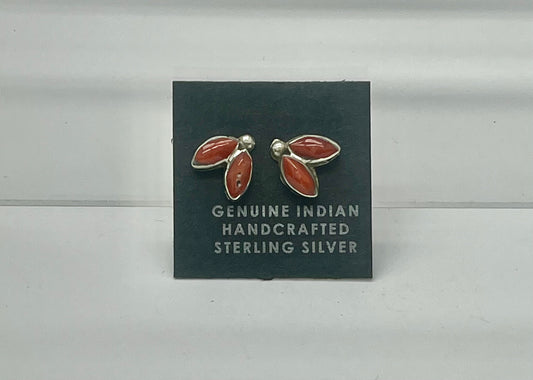 Small Coral and Sterling Silver Stud Earrings