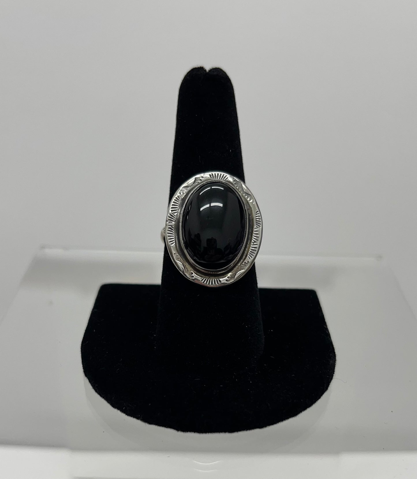 Onyx and Sterling Silver Oval Shaped Ring 9.5