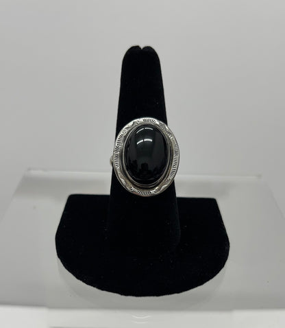 Onyx and Sterling Silver Oval Shaped Ring 9.5