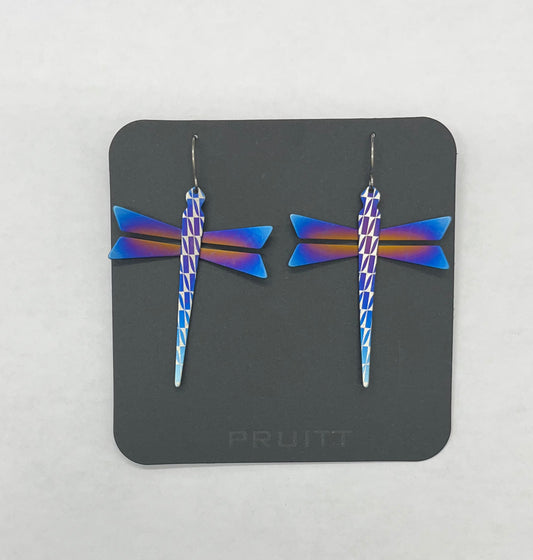 Pat Pruitt Dragonfly Titanium Earrings Royal Blue Iridescent