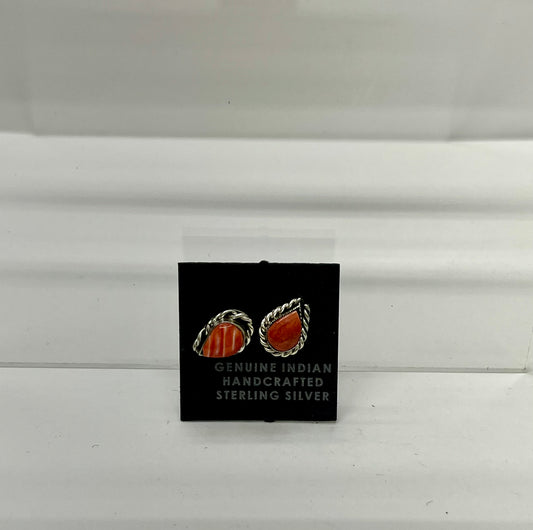 Small Orange Spiny Oyster and Sterling Silver Earrings