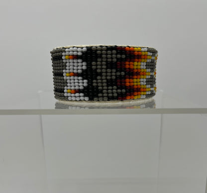 Large Beaded Cuff Bracelet; Grey