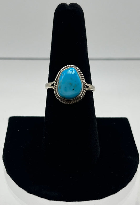 Sleeping Beauty Turquoise and Sterling Silver Ring; Size 8