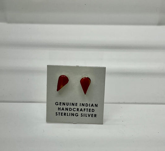 Petite Coral and Sterling Silver Tear Drop Shaped Earrings