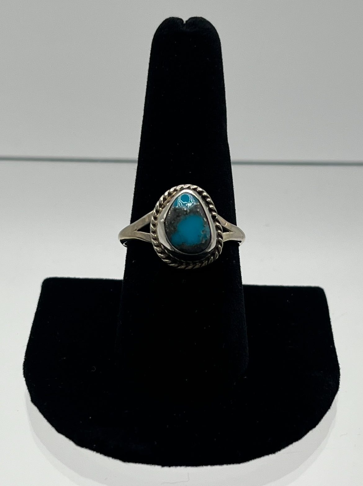 Small, Blue Turquoise and Sterling Silver, Pear Shaped Ring; Size 9.75