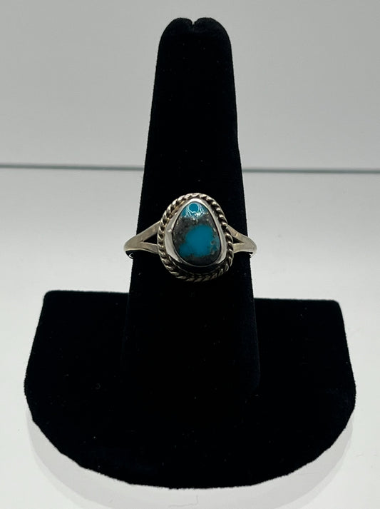 Small, Blue Turquoise and Sterling Silver, Pear Shaped Ring; Size 9.75