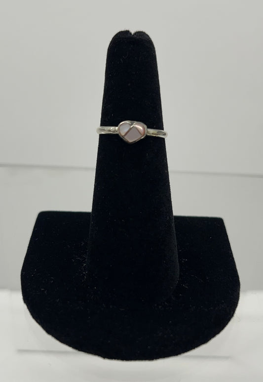 Petite Mother of Pearl and Sterling Silver Heart Ring