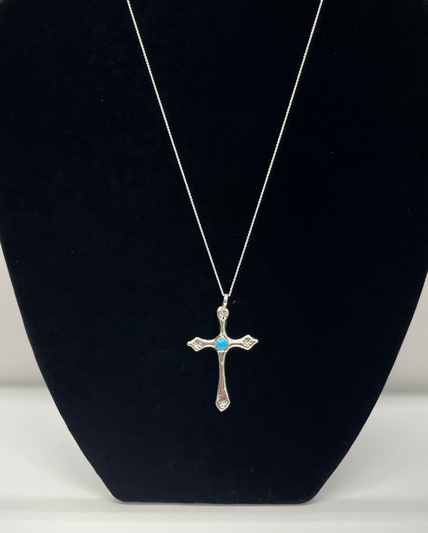 Turquoise and Sterling Silver Cross Pendant with chain