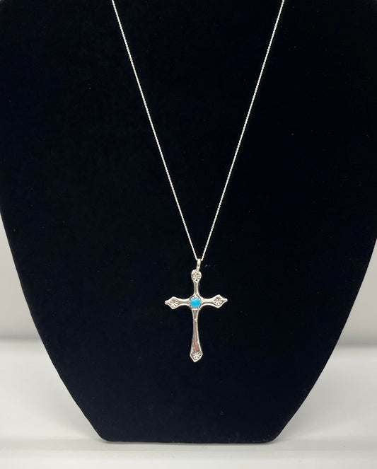Turquoise and Sterling Silver Cross Pendant with chain