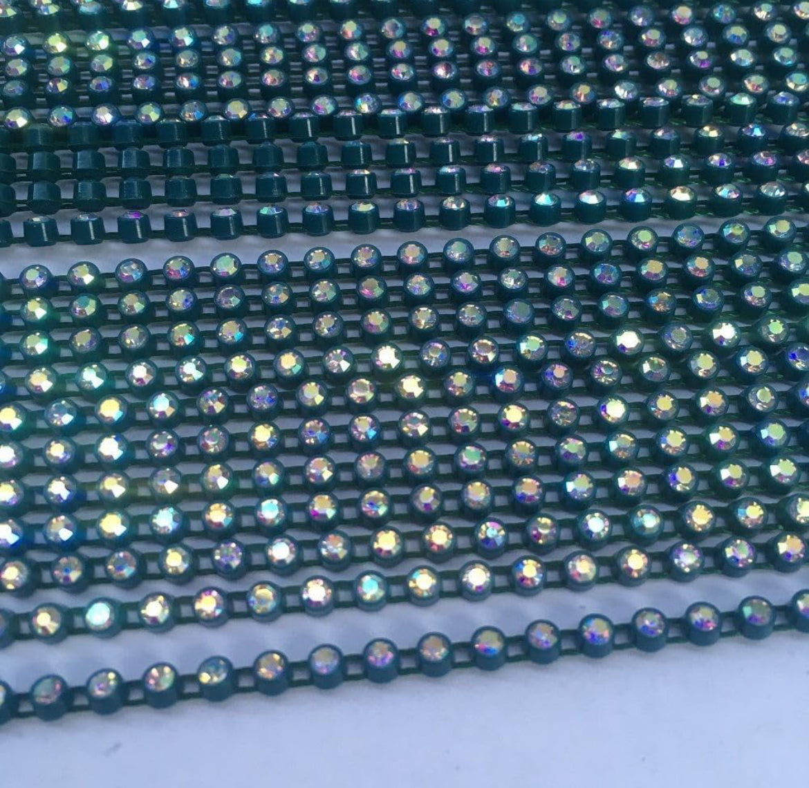 Rhinestone Banding; SS6 AB Dark Green (per yard)