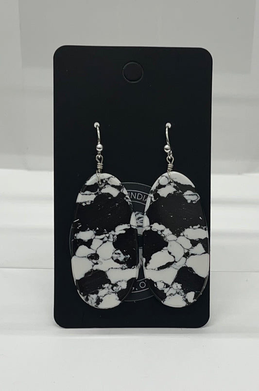 Synthetic White Buffalo Turquoise Slab Earrings