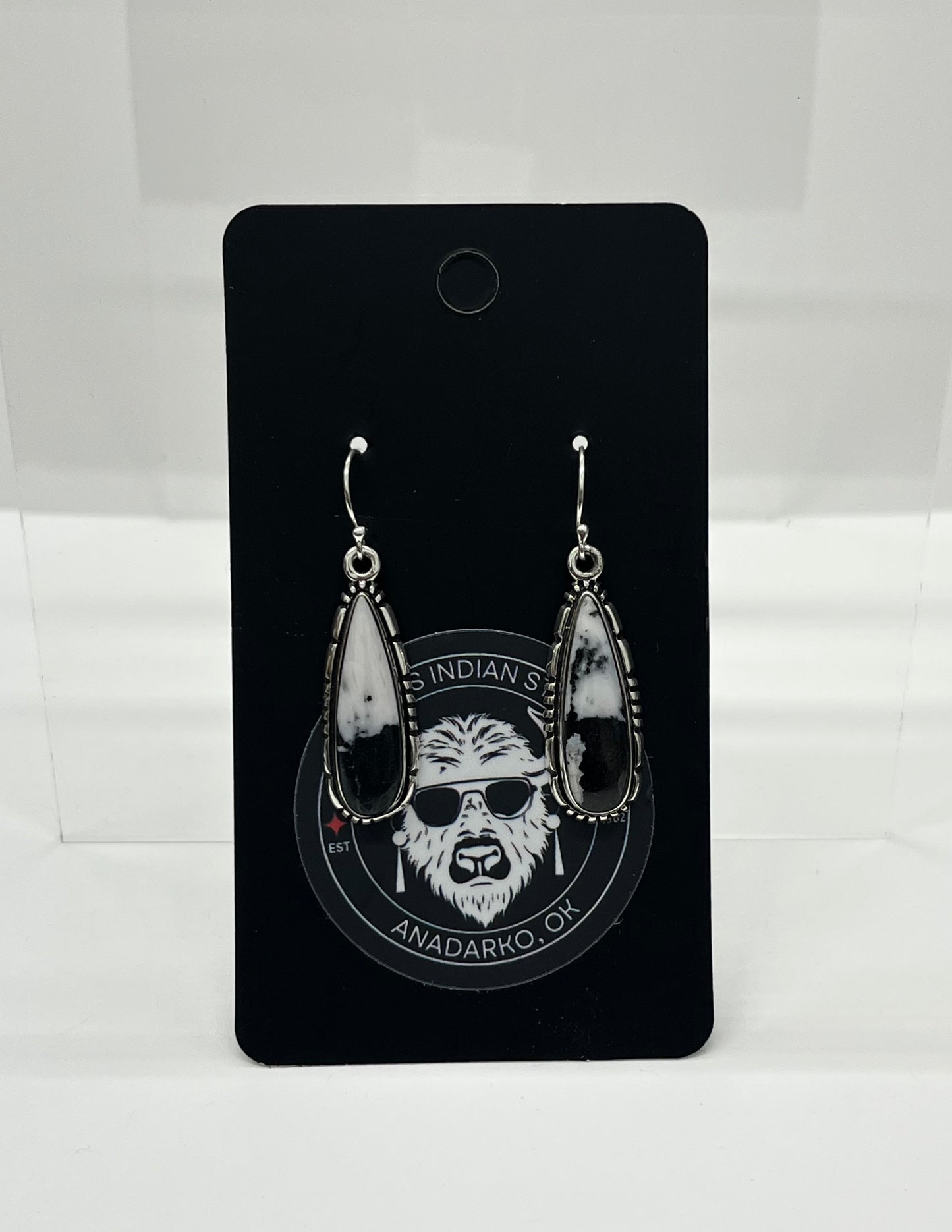 White Buffalo Turquoise and Sterling Silver Tear Drop Shaped Earrings