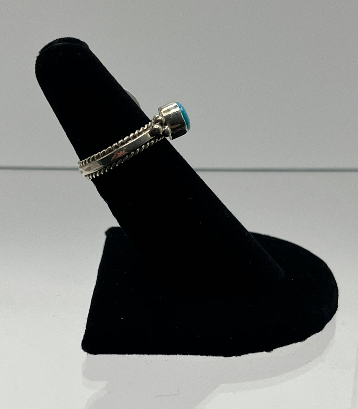 Small, Pear Shaped, Blue Turquoise and Sterling Silver Ring; Size 7