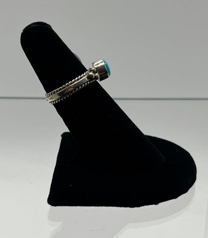 Small, Pear Shaped, Blue Turquoise and Sterling Silver Ring; Size 7