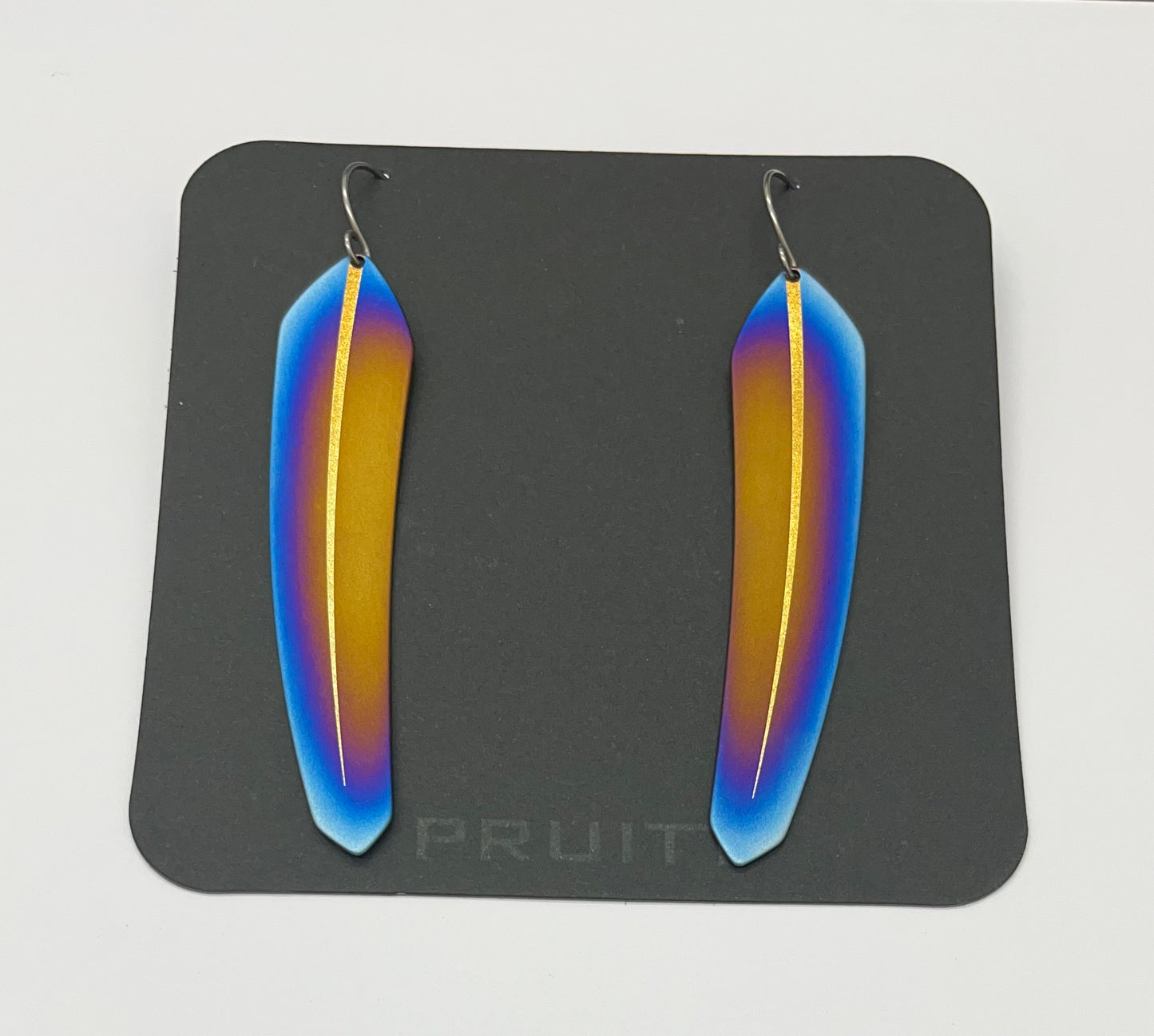 Pat Pruitt Titanium Large Feather Earrings Bronze with Iridescent Edges