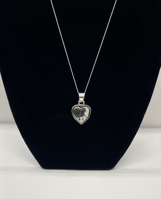 White Buffalo Turquoise and Sterling Silver Heart Shaped Pendant with chain