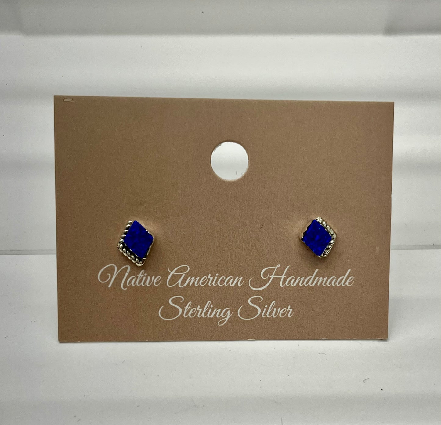 Petite Lapis Lazuli and Sterling Silver Diamond Shaped Stud Earrings