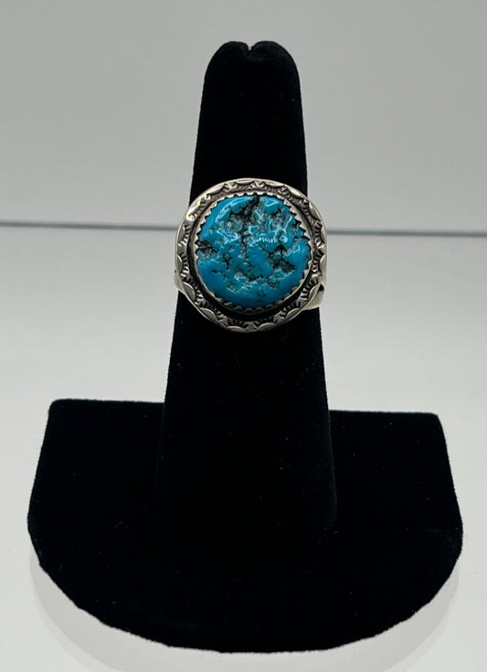 Blue Nugget Turquoise and Sterling Silver Ring; Size 7.75
